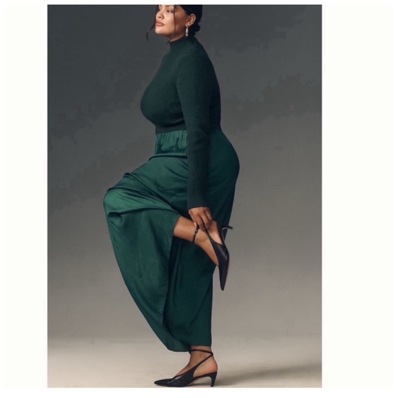 the thea twofer sweater dress Anthropologie Maxi Long Sleeve Holly Green 1X NWT 27% polyester The Thea Twofer Sweater Dress: